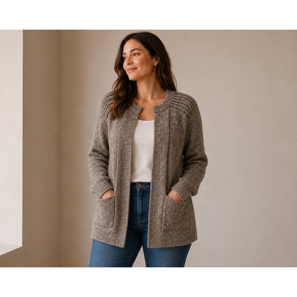 Simply Natural Alpaca Linda Ebel Open Front Long Cardigan Brown Peru
